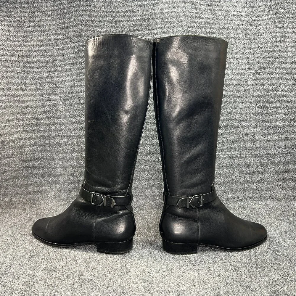 Via Spiga Tall Riding Boots Women's Size 7.5 Black Leather Buckle Knee High Boot